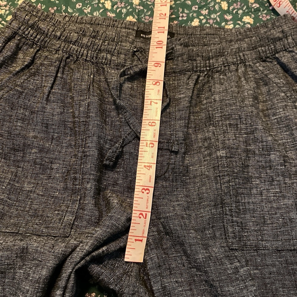 Silver Charlotte Joggers Womens S Heathered Black Gray Linen Blend Cargo Pull On - Picture 10 of 12